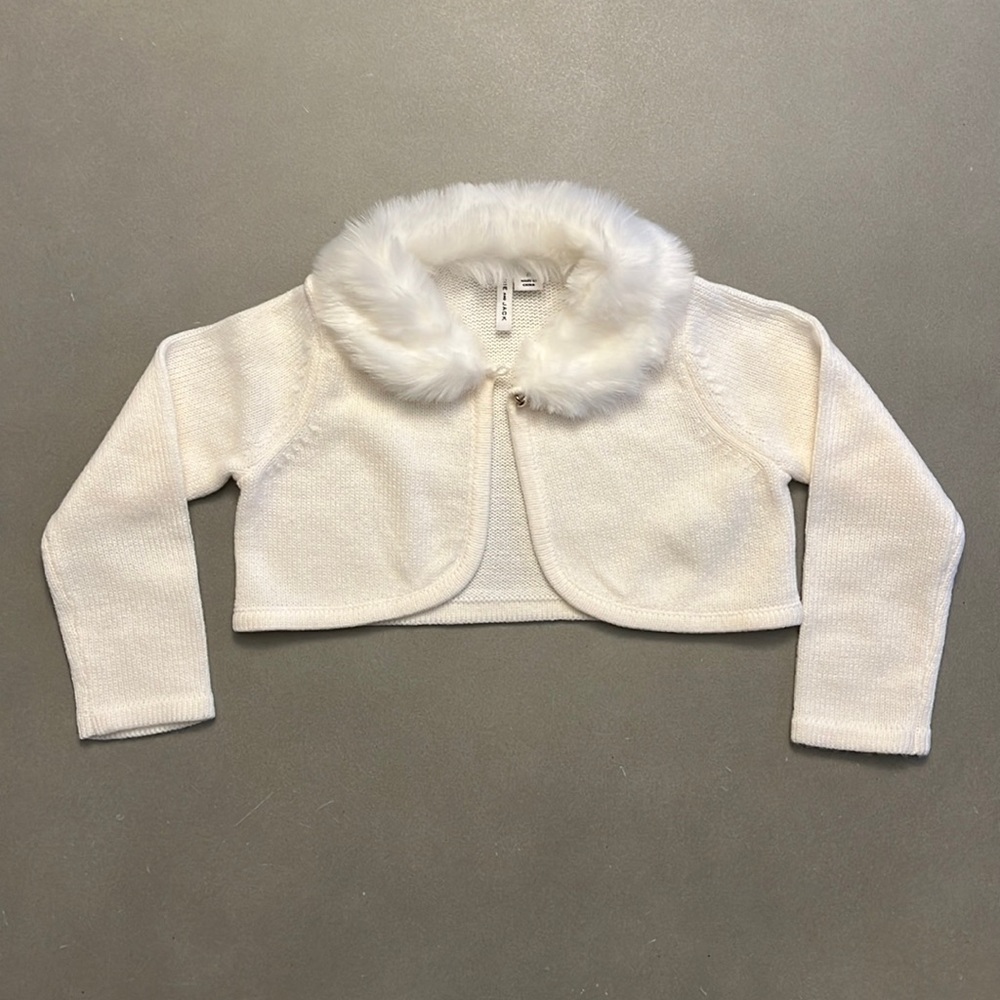 NWOT Faux Fur Collar Cropped Cardigan Cream 2T